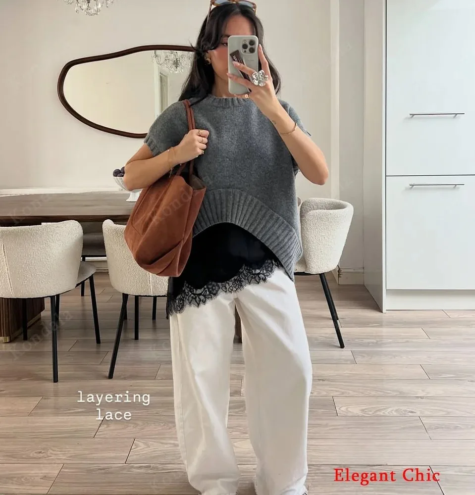 

KONDALA повседневные вязаные топы, свитер без рукавов с круглым вырезом, новинка 2025, весна-осень, модные женские осенние простые элегантные вязаные топы