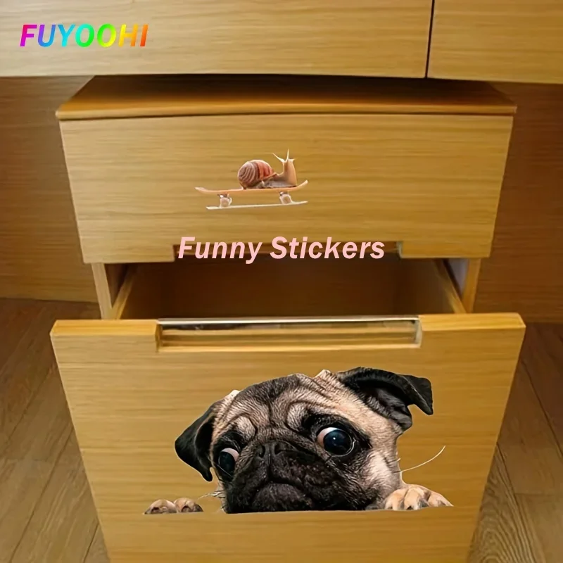 FUYOOHI Adorable 3D Pet Pug Snail Car Window Decal Sticker - Perfect for Home Decor, Toilet Cover, Refrigerator, and More!