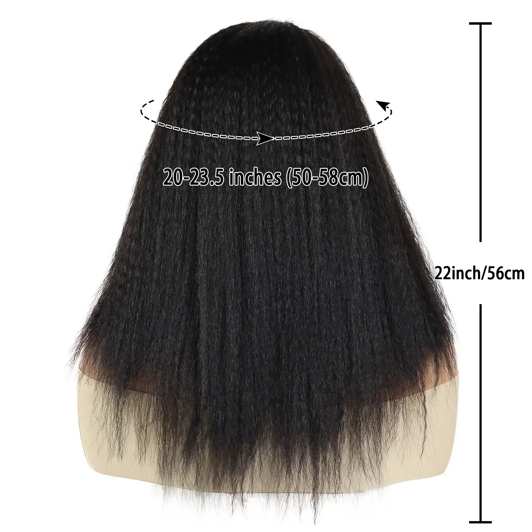 GNIMEGIL Wig serat sintetis 22 "Yaki wanita, Wig hitam lurus, pakaian potong rambut alami, Wig ikal halus, garis rambut tebal