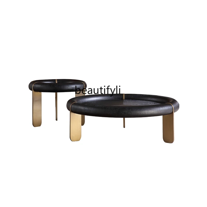 Italian round Solid Wood Living Room Home Artistic Personality Creative Size round Pizza Tea Table Combination