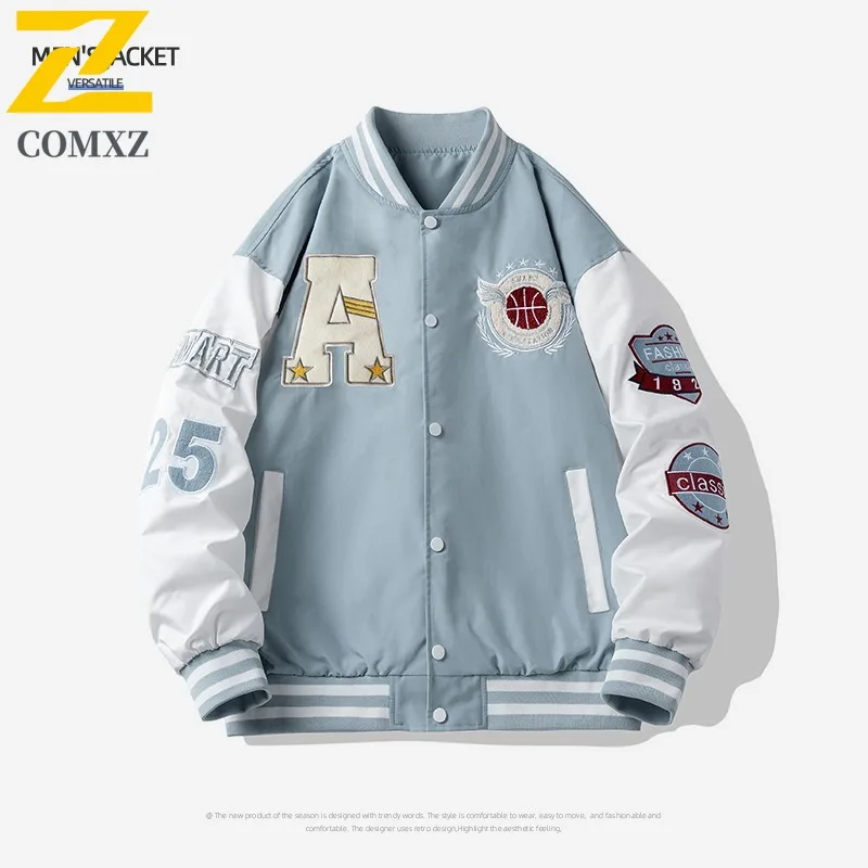 COMXZ الرجال خندق معطف عصري فضفاض متعدد الاستخدامات Ins اليومية عادية Preppy زي بيسبول عطلة نهاية الأسبوع Getaways ملابس خارجية عالية الجودة #4