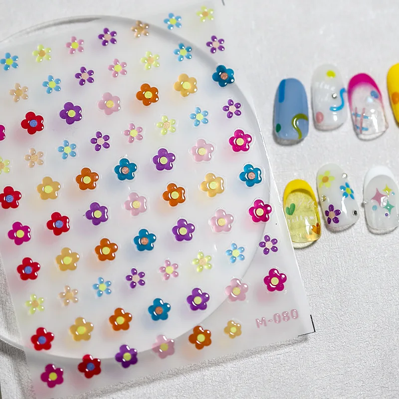 5D Jelly Line Letter Heart Cartoon Nail Stickers Colorful Relief Geometry Press On Nails Decals Decoration DIY Adhesive Sliders#