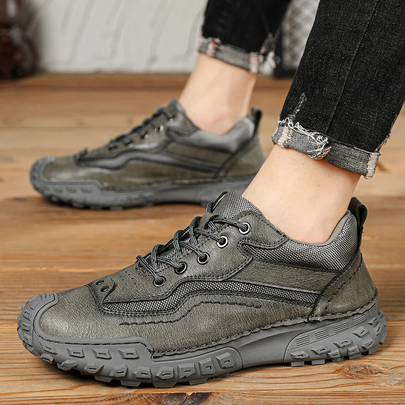 

Новинка 2024, мужская повседневная обувь больших размеров, кожаные туфли на толстой подошве, сшитые вручную лоферы, модная мужская обувь