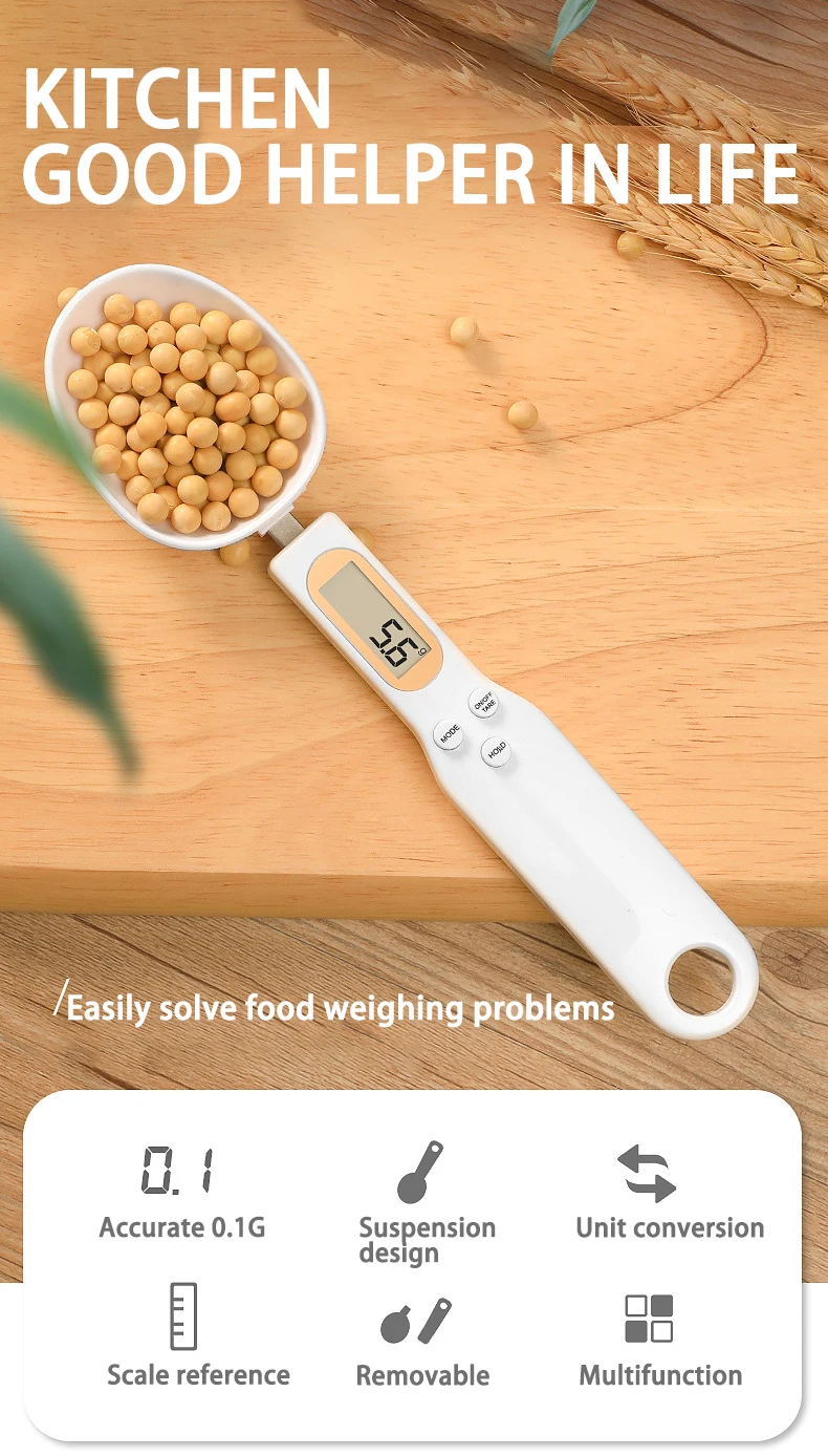Mini-Löffelwaage, digitale Küchenwaage, elektronische LCD-Lebensmittelwaage, 0,1–500 g, Kochmehl, Milch, Kaffee, Pulver, Gewicht, Messlöffel – Detail 2