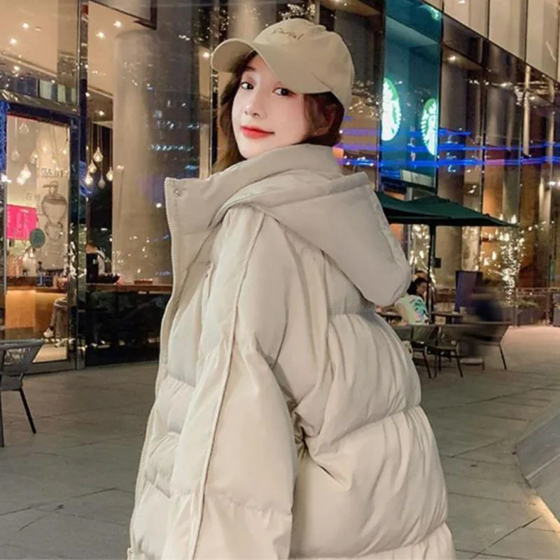 Biyaby Cotton Hooded Parkas Woman Winter Kawaii Oversized Loose Coats for Women High Quality Casual Thickened Warm Jacket Female