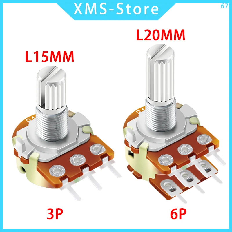 WH148 Linear Potentiometer 15/20mm Shaft With Nuts And Washers 3pin 6pin WH148 B1K B2K B5K B10K B20K B50K B100K B250K B500K B1M