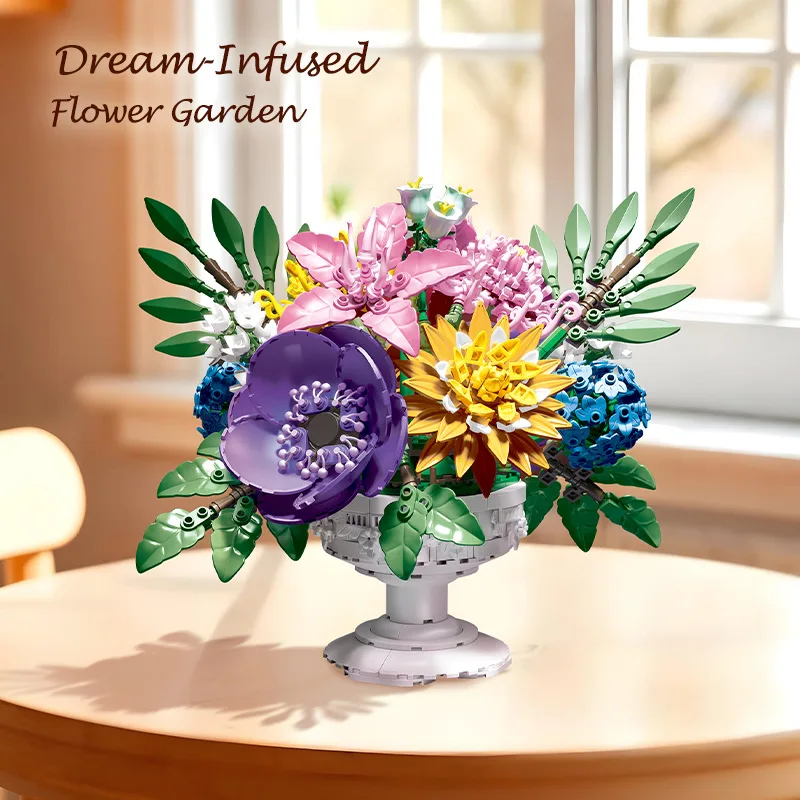 

Mengqin Flower Bed Bouquet Building Blocks Educational Toy for Kids DIY Bricks Flowerpot Decor