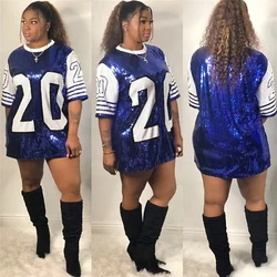 Long O-Neck T-shirt Party Club Blue and White 20 ZETA PHI BETA Sequin Clothing