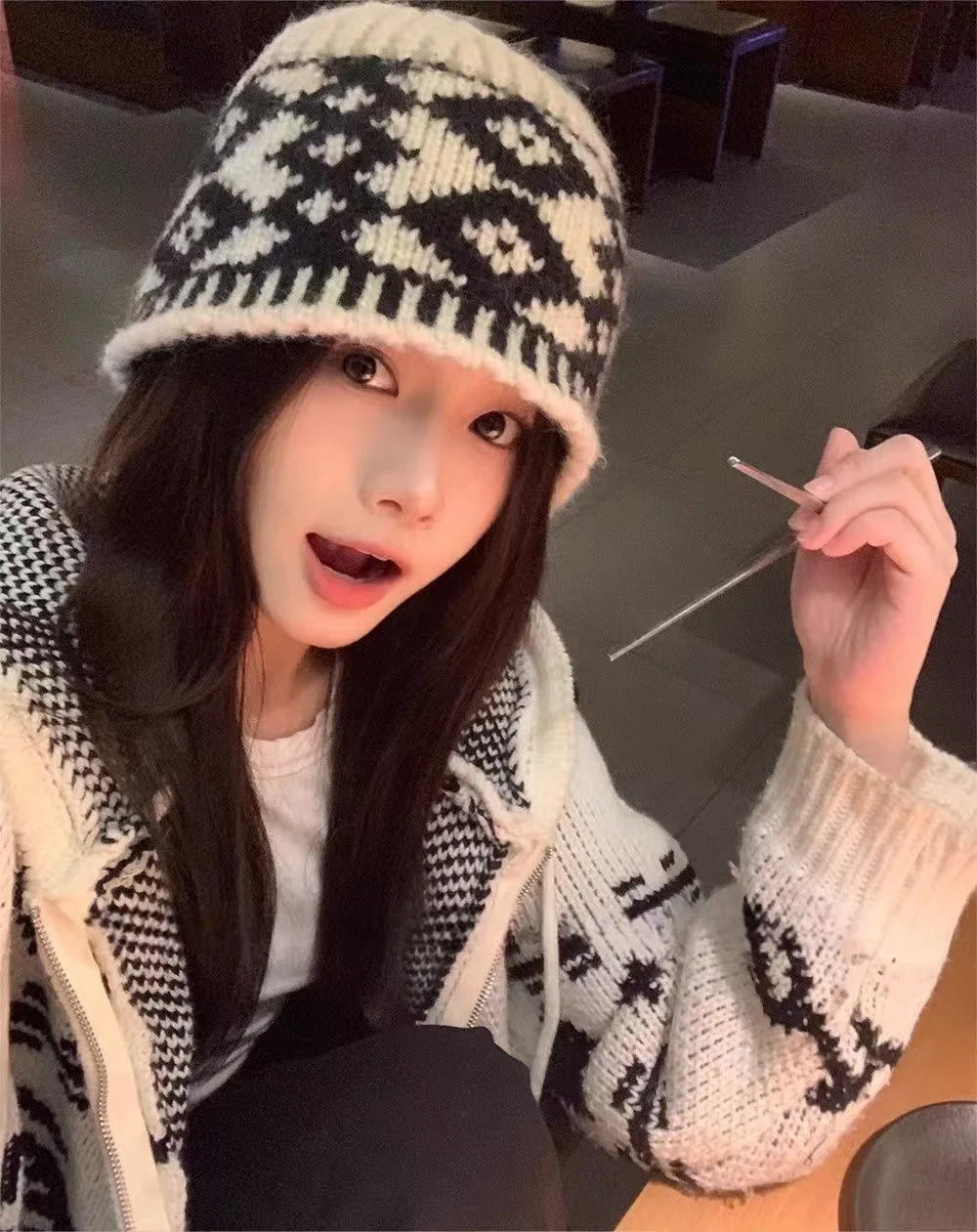 หมวกไหมพรมลายสก๊อตมีสไตล์สำหรับผู้หญิง - หมวกทรงหลวมกันหนาวสำหรับฤดูหนาวและฤดูใบไม้ร่วง