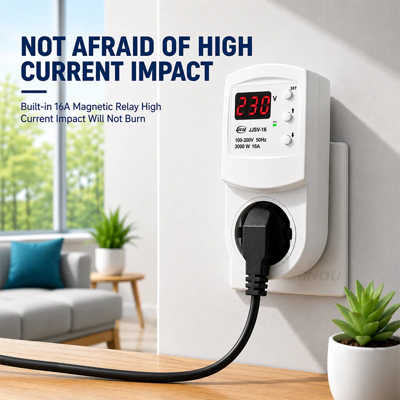 16A Adjustable Voltage Protector Socket Digital Display Over Under Voltage Protection Auto Recovery EU UK US Universal Plug