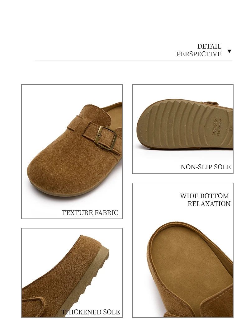 Damen Wildleder-Mules Clogs Retro Metallschnalle Rückenfreie Flache Schuhe Slip-On Birkenstock-Stil Mules für den täglichen Outdoor-Pendelverkehr und Spaziergänge – Detail 14