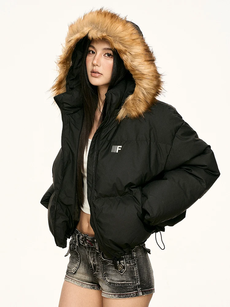 

Aaisup American Sle Detachable Fur Collar Hooded Cotton Jaet Women's Winter Thiened Warm ort Cotton Coat Trendy