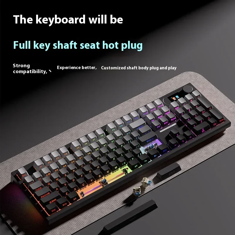 LANGTU LT104 Mechanical Keyboard Three Mode RGB Smart Screen Multifunctional Knob Wireless Gaming Keyboard Pc Gamer Office Gifts