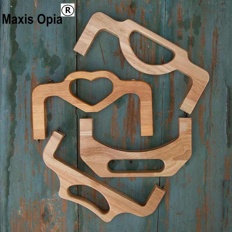 

Nature Color Four Size Handmade Real Solid Wood Material Wooden Purse Frame With Screws Diy Handbag Obag Handle Accessories