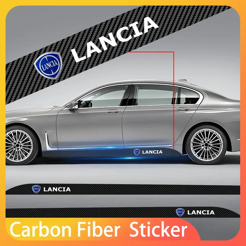 

2pcs Car Logo Carbon Fibre Side Decal Side Skirt Car Stickers For Lancia ypsilon delta musa nera thema universal Accessories