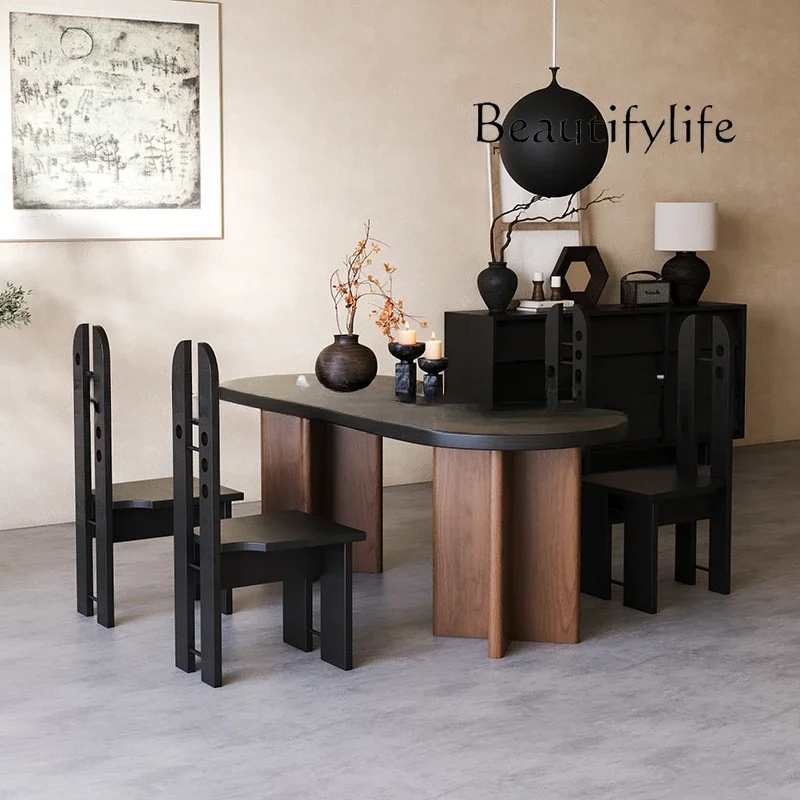 N36 Medieval solid wood dining table household small apartment design French retro simple dining table