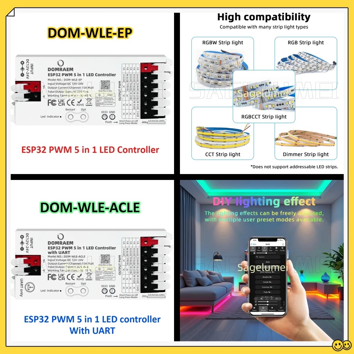 

Контроллер DOMRAEM ESP32 WLED с UART 5-в-1 для светодиодной ленты RGB RGBW RGBCCT работает с затемнением ШИМ Alexa Google Home Assistant