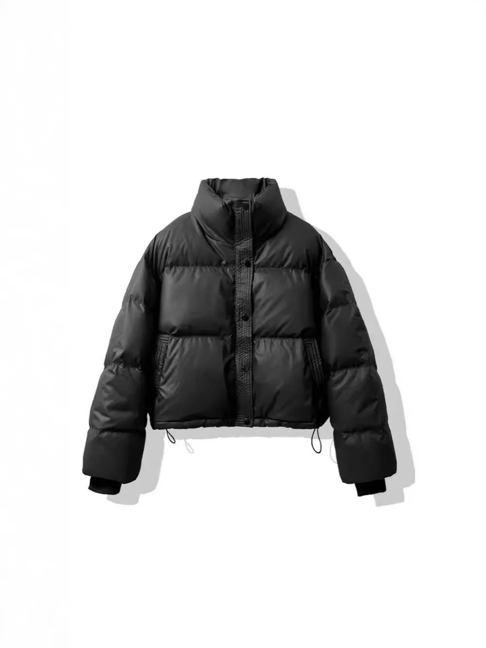 Chaqueta gruesa acolchada de algodón con cuello simulado para mujer, abrigo informal con un solo pecho y bolsillo, abrigo corto holgado cálido para invierno y otoño