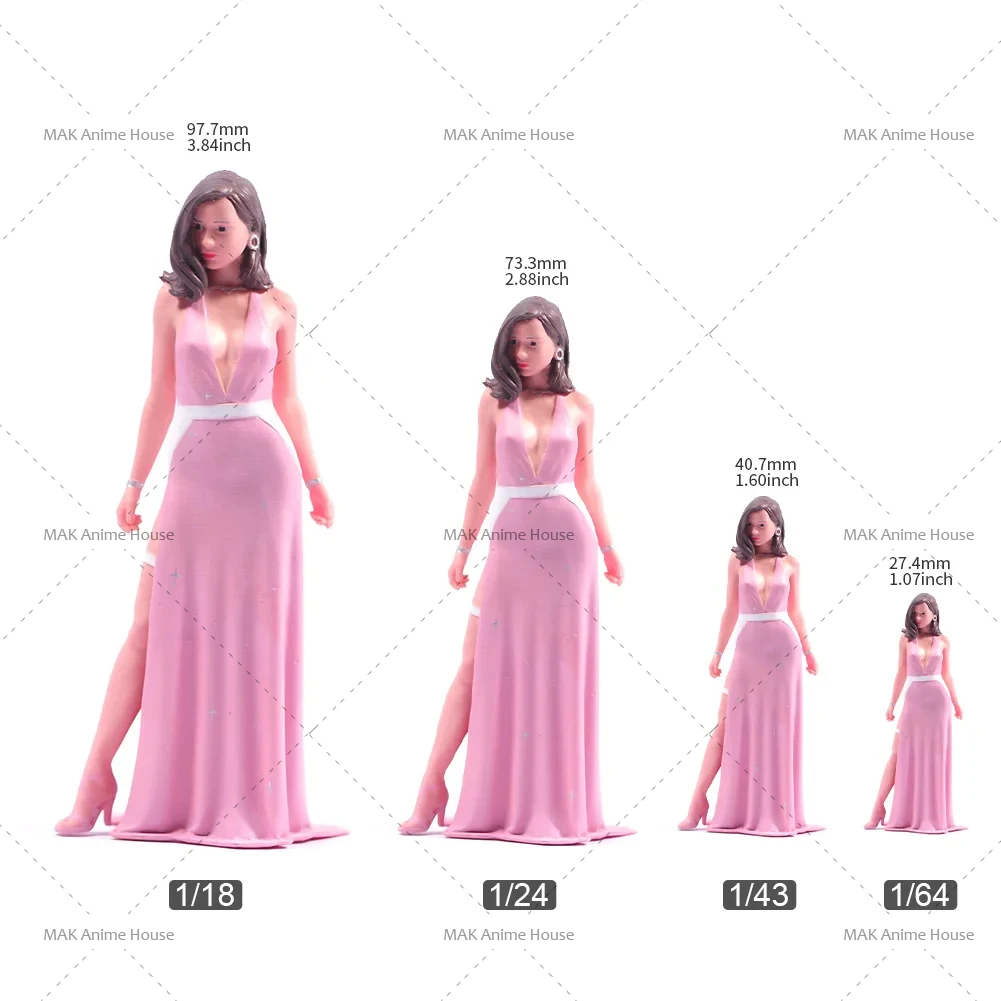 Miniatures 1/87 1/64 1/43 1/24 1/18 Elegant And Sexy Deep V-Dress For Women Figure Doll Model Creative Scene Decoration Car Toys