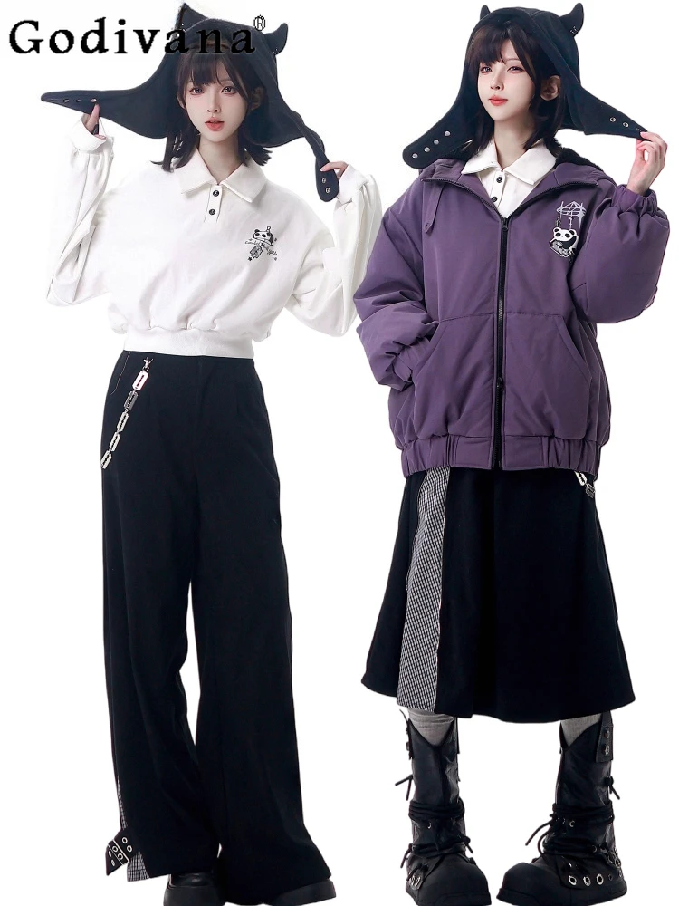 

Original College Style Sweet Cool Fashion Warm Parka Autumn Winter New Women's Loose Hooded Jacket Sweatshirt Pants Skirt Set