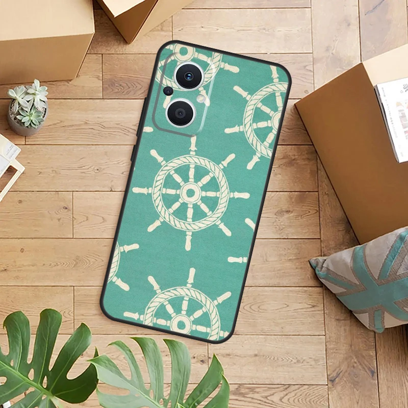 Funda para rueda de barco con ancla de rayas para OPPO Reno 13F 14F 12F 10 11 12 13 14 Pro 7 8 Lite OPPO Find X6 X5 X8 X9 Pro