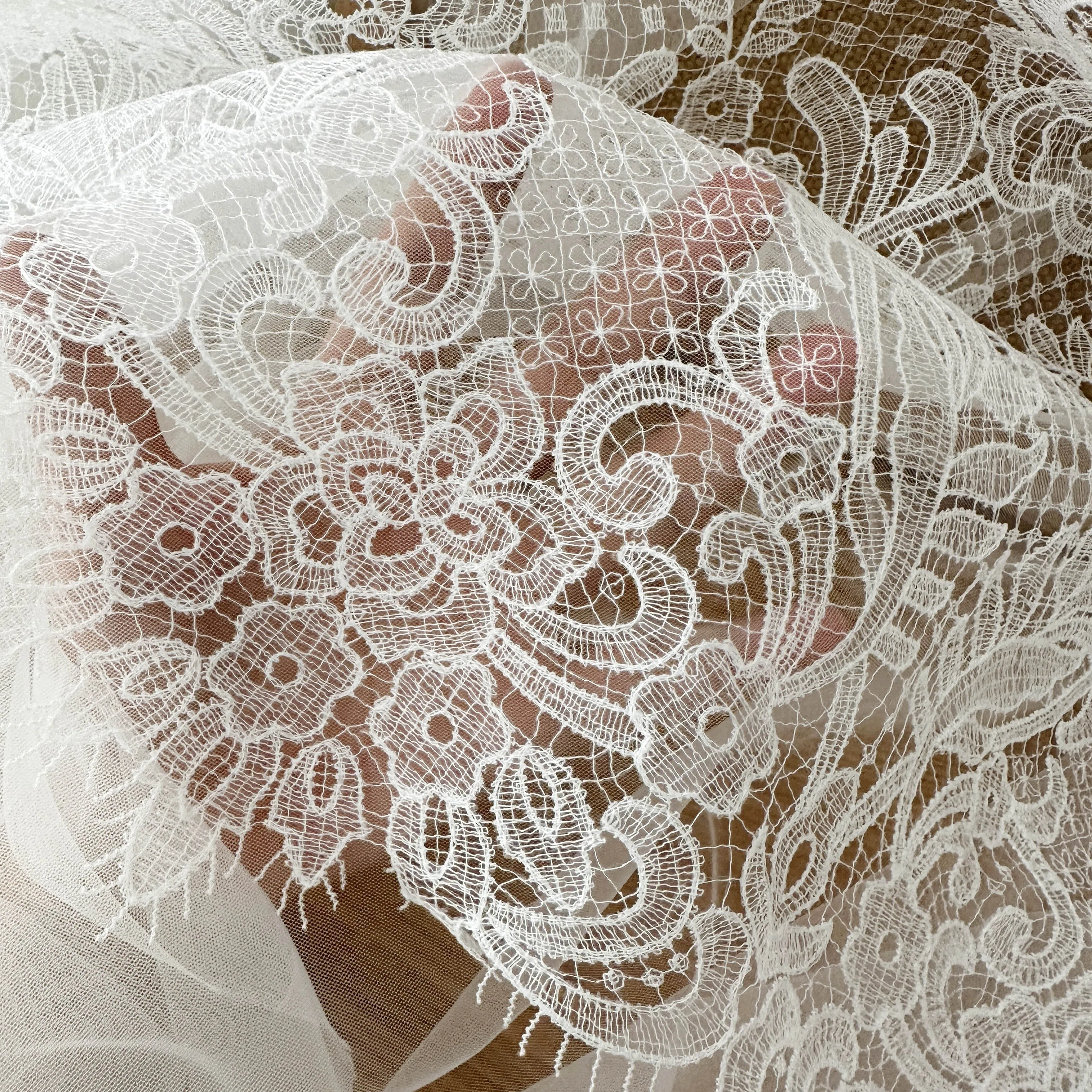 1 Yard Retro Alencon Couture  Embroidery Lace Fabric , Couture Wedding Gown Fabric