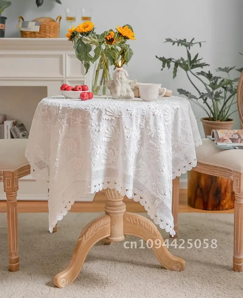 

White Lace Luxury Embroider Tablecloth for Wedding Party Living Room Bedroom Table Cloth American Table Decoration