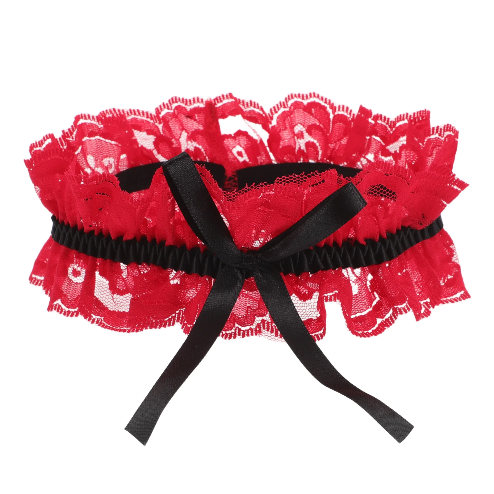 빨간 레이스 검은 리본 신부 레그 가터 리본 매듭 웨딩 액세서리 편안한 조절 가능한 레이스 가터 신부용