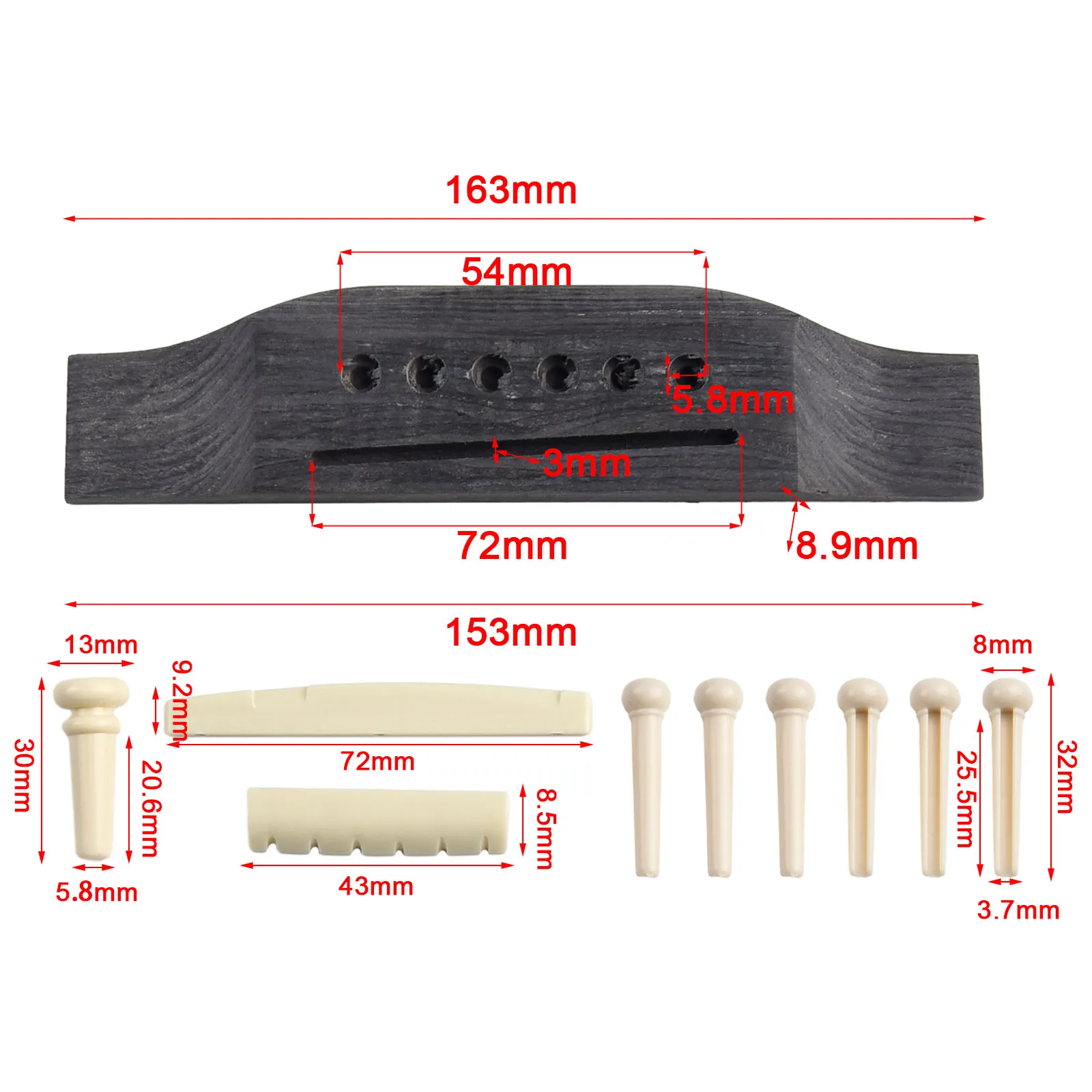 Acoustic Guitar for bridge Pins 1set Guitar for bridge 1set Guitar for bridge Nut Sets Saddle Upper Lower String Practical To
