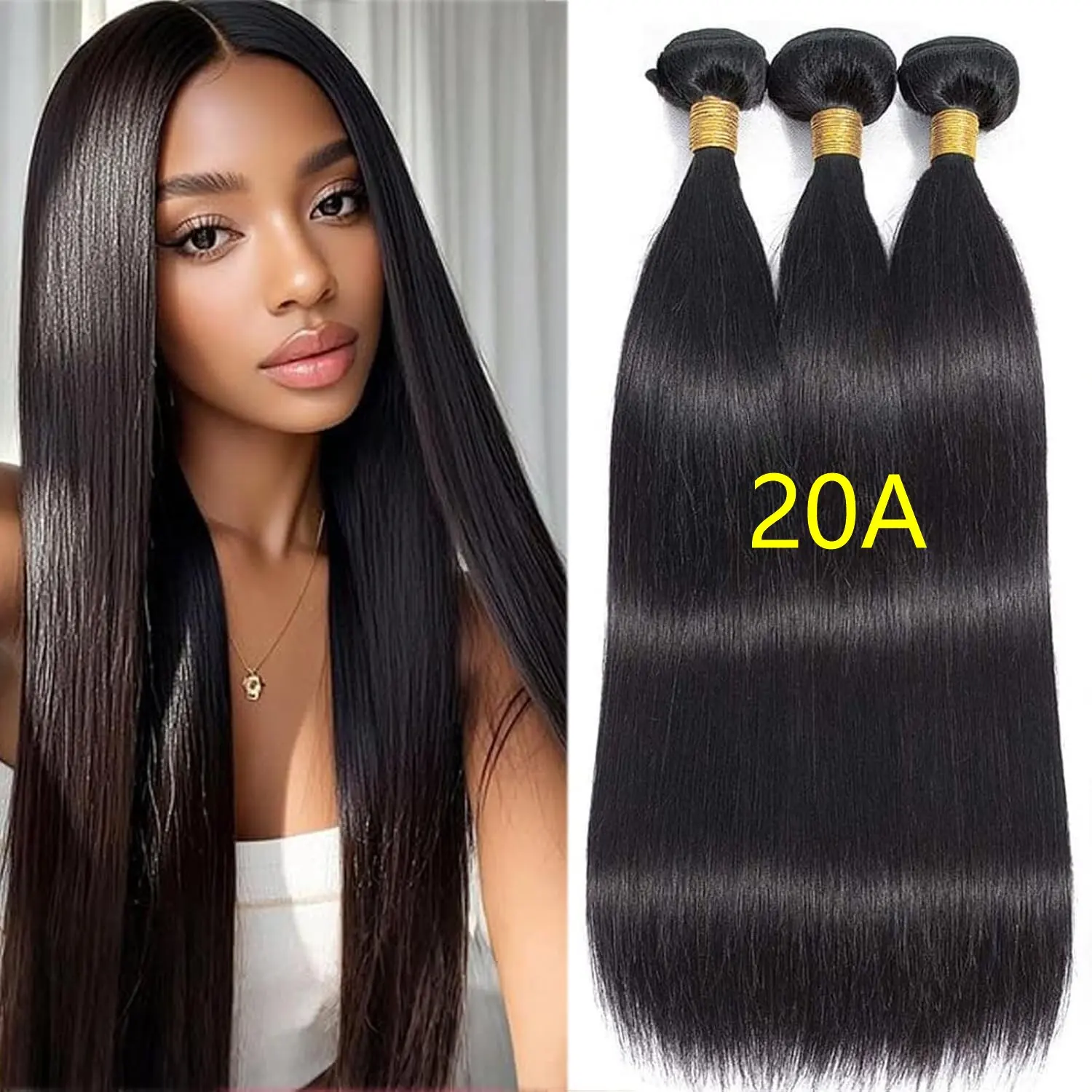 20A 10A Straight Bundles 100% Human Hair 30 Inch Straight Human Hair Weave 1/3/4 Bundles Natural Black Color For Black Woman