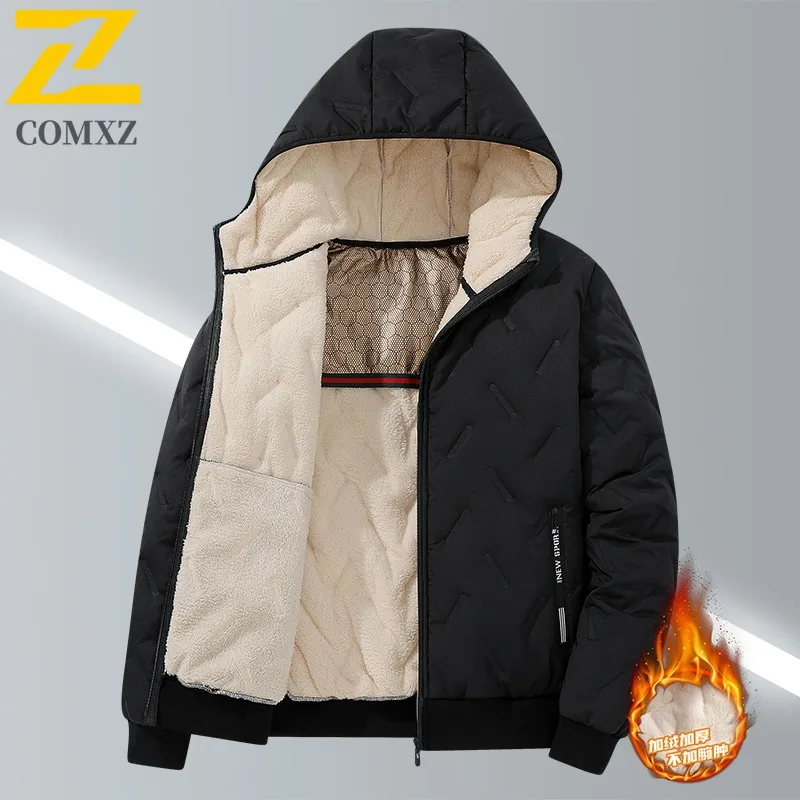 

COMXZ Men Jacket Luxury Hooded Commuting Office Lightweight Motorcycle Coat Hiking Thickened Warm Windproof Autumn Winter Coats