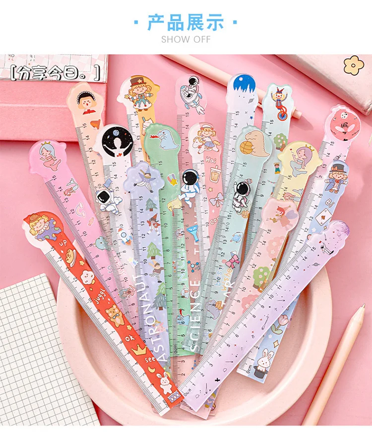 15cm Cartoon Shaped Ruler Student ins Girl Heart Scale Ruler Learning Stationery Office Supplies Drawing Ruler