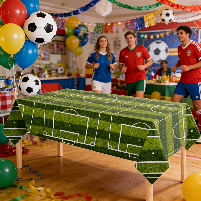 

Soccer Tablecloth, Green Lawn Soccer Field Design, Home and Dining Room Decor Tablecloth, Fan Living Room Decoration,Soccer Game