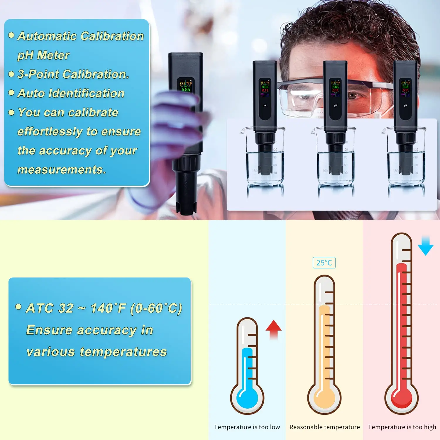 Cyfrowy ph-metr wielokrotnego ładowania 5 w 1 pH/TDS/EC/zasolenie/Temp z jednoczesnym wyświetlaniem danych dla hydroponiki, akwariów, laboratorium