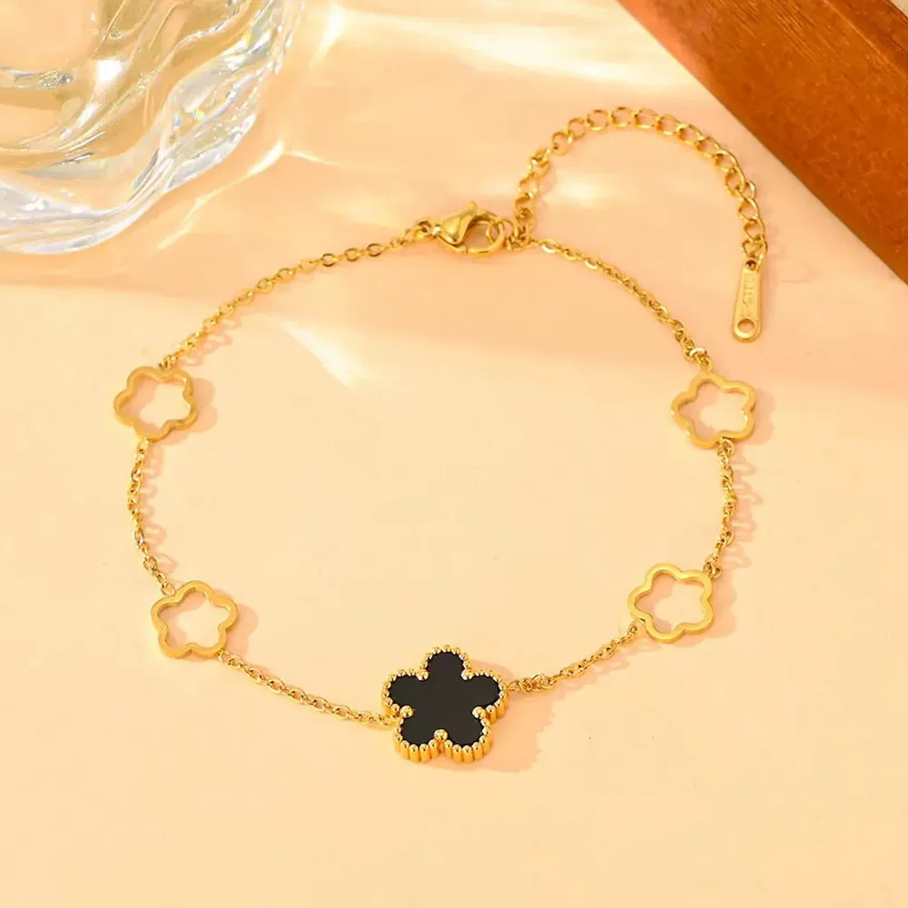 1 قطعة الحد الأدنى تكويم لامع ريترو حفلة محظوظ البرسيم سحر مع قذيفة أنيقة زهرة 14K مطلية بالذهب خلخال للنساء #4