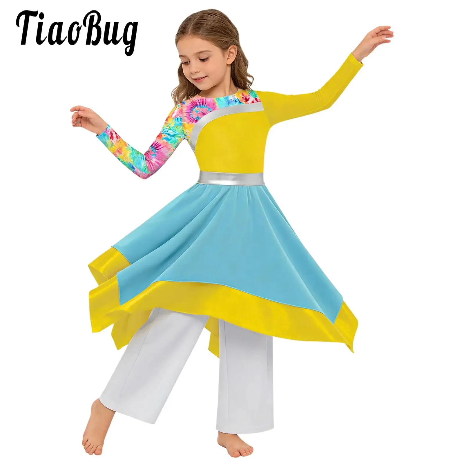 

Kids Girls Worship Praise Dance Outfits Modern Lyrical Dance Performance Costume Tunic Robe Dress Pants Liturgical Ballroom Sets