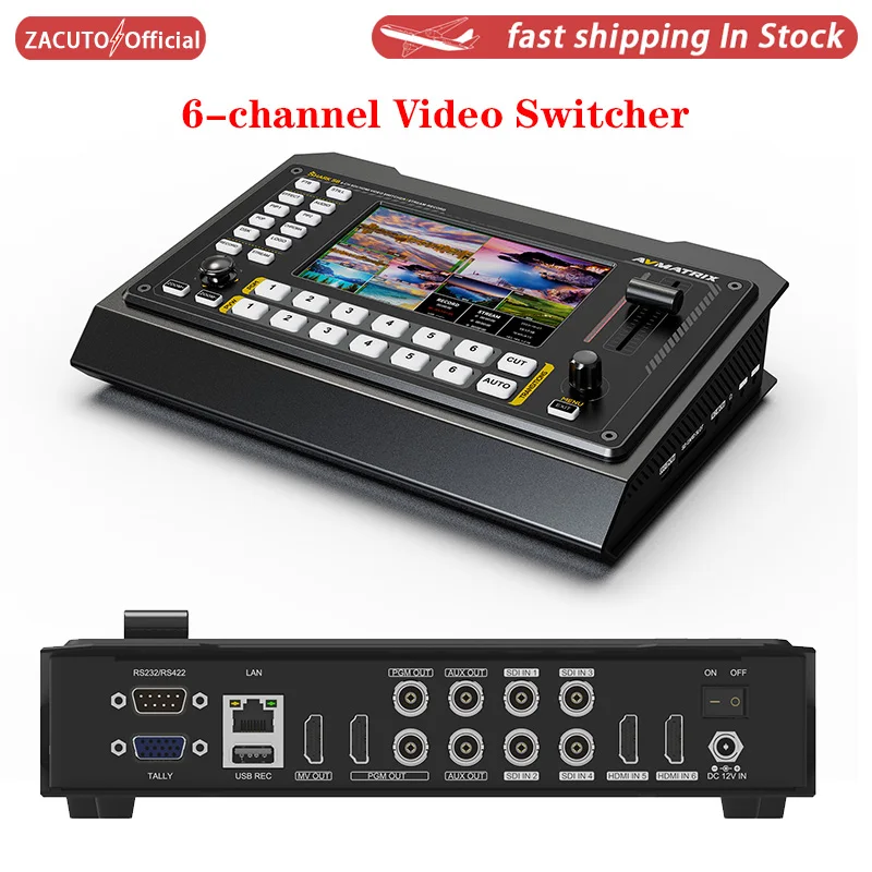 

AVmatrix Shark S6 6-channel Video Switcher Mixer With 5" LCD Display Screen HDMI/SDI For Live Streaming Recording