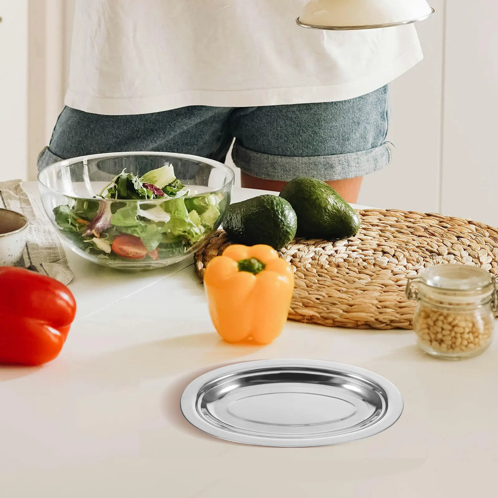 Food Grade Stainless Steel Oval Plate Heat Resistant Multi Purpose Steaming Serving Dish for Fish Rice Noodle Rolls Fruit