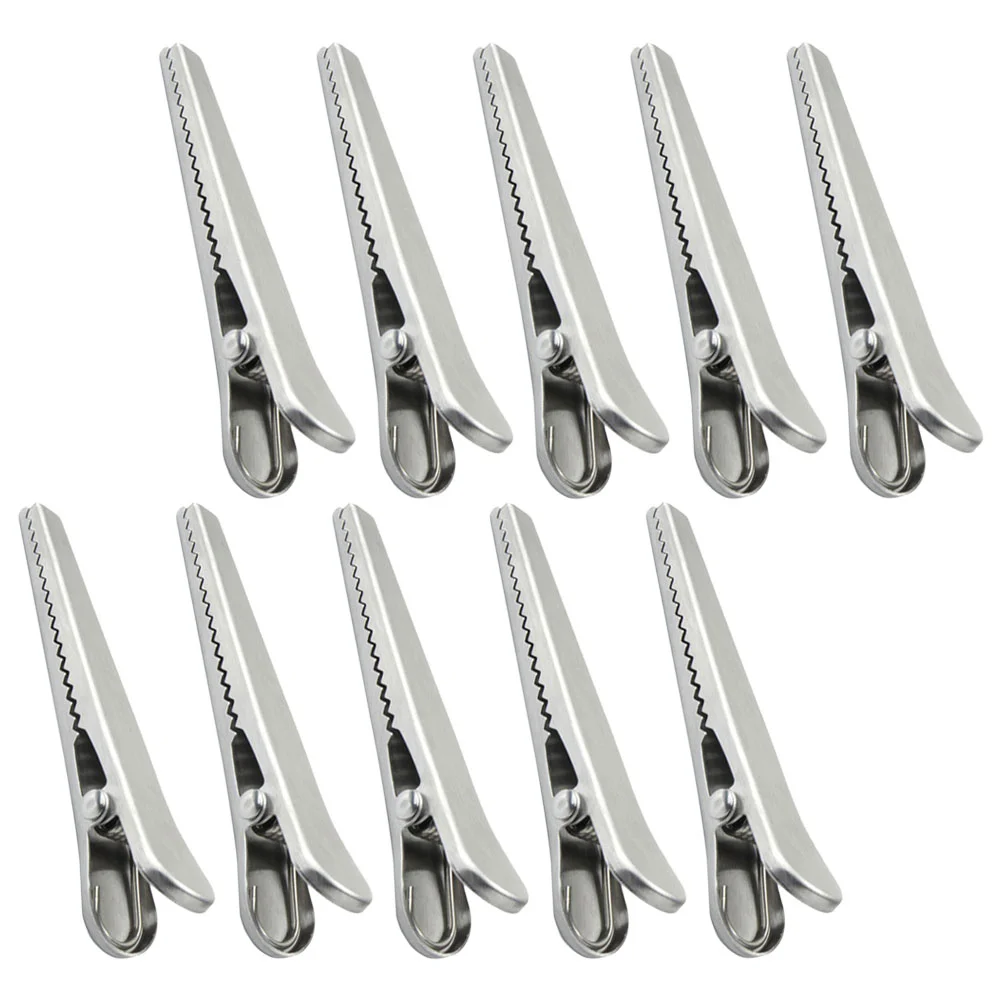 10 Pcs Stainless Steel Alligator Clip Food Freshness Clamp Kitchen Bag Clips Snack Sealing Clamps Multipurpose Metal