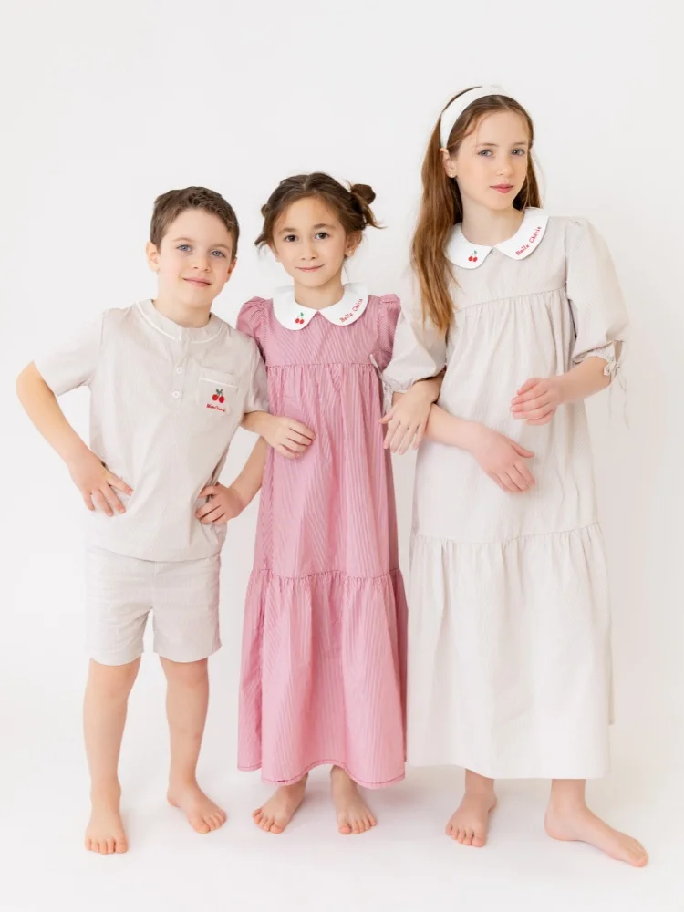AP SS26 Friday Night Pinstripe Collection Kids Boys Girls Cotton Striped Maxi Dress Shirt Baby Set Family Matching Clothing