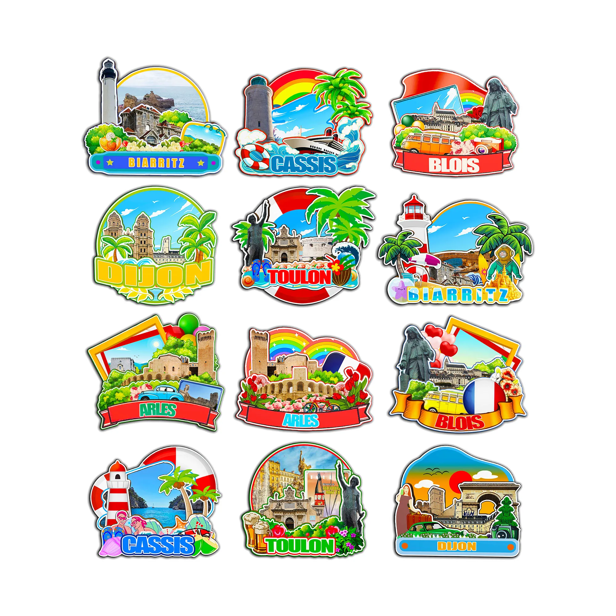 Ímãs decorativos para Dijon Toulon Biarritz Arles Blois Cassis França Cidade Lembranças de Marcos Presentes Adesivos de geladeira de madeira 3D