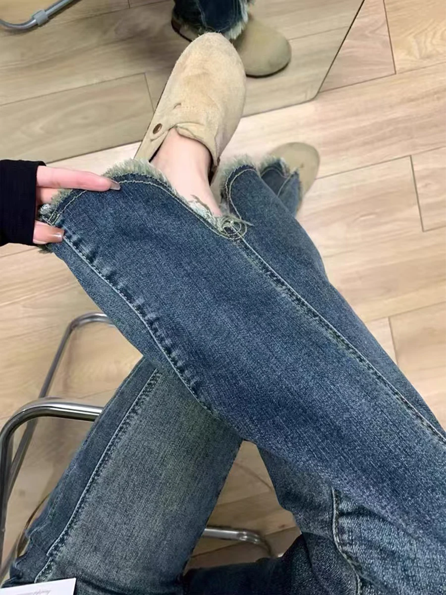 

High Waist Flared Jeans Women's Spring Fashion Slimming Straight Leg Floor-Length Elastic Denim Pants Ladies High Elasticity
