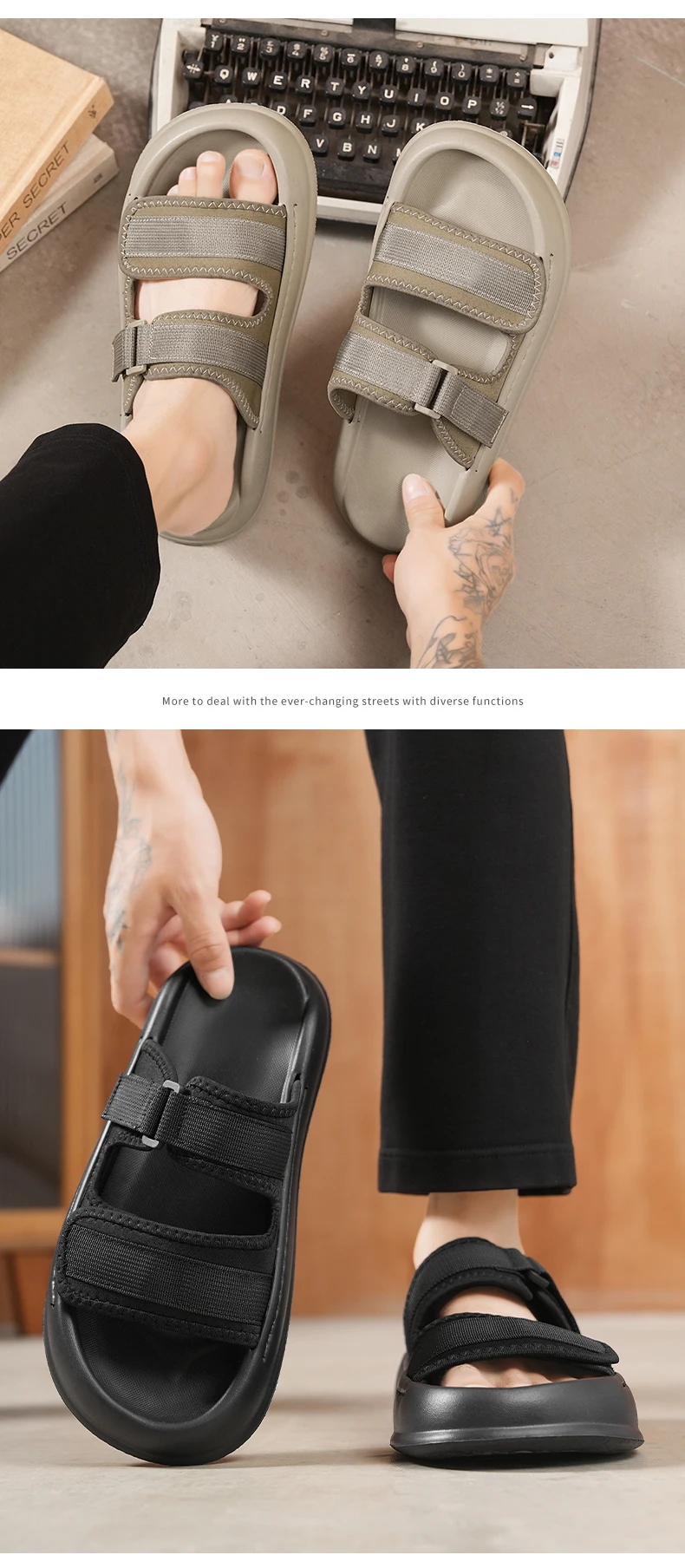 Men's Thick-Sole Casual Slides Slippers Summer Soft-Sole Outdoor Beach Shoes Quick-Drying Breathable Lightweight Sports Slippers