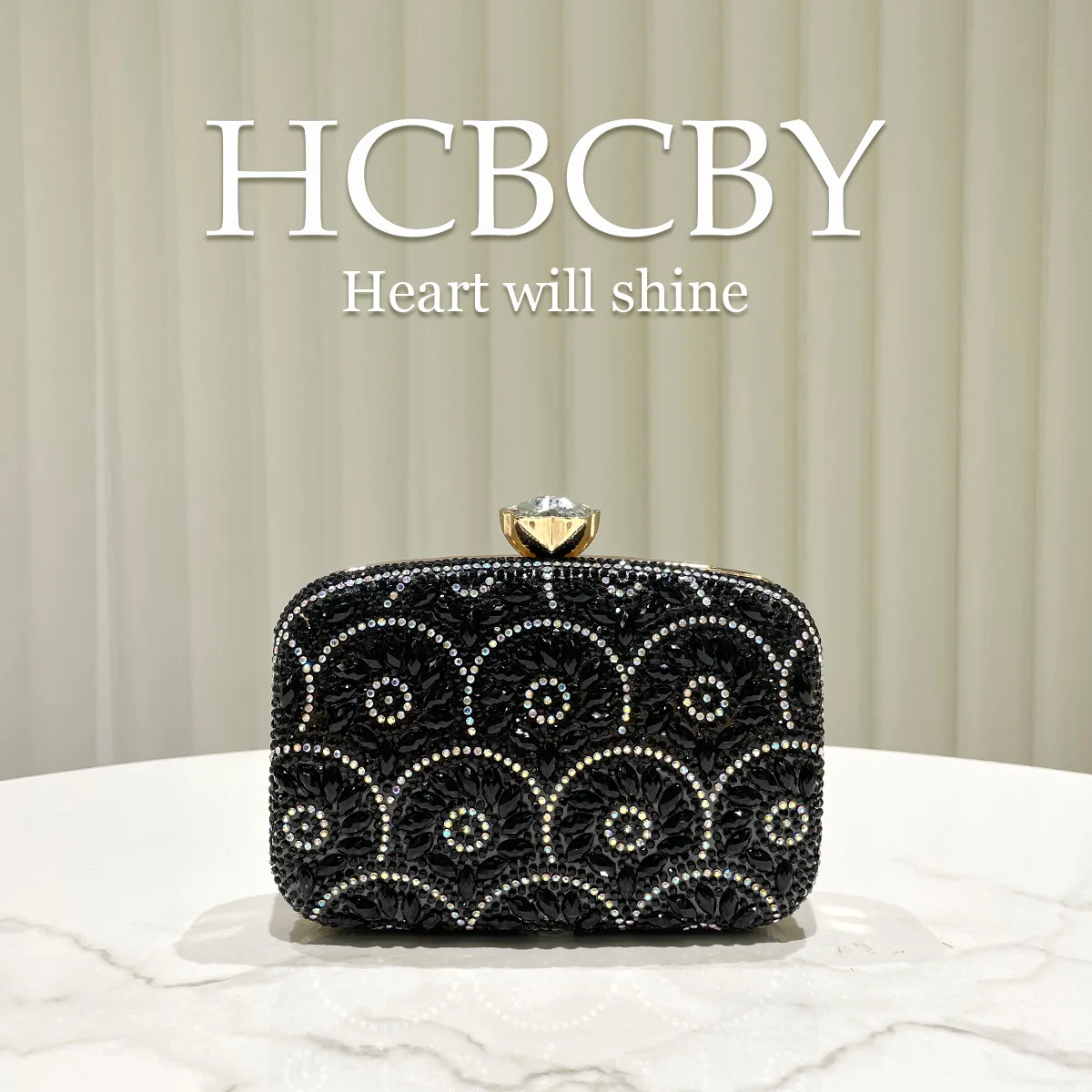 

Black glitter rhinestone mini box small clutch bag, women's fashionable and elegant clutch bag, dress cross-body clutch bag