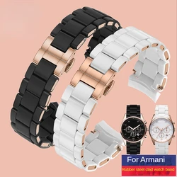 Silicone Steel-Clad Watch Strap for Armani Ar5905 5906 Ar5920 Waterproof Sweat-Proof Rubber Watchband  Accessories 20mm 23mm