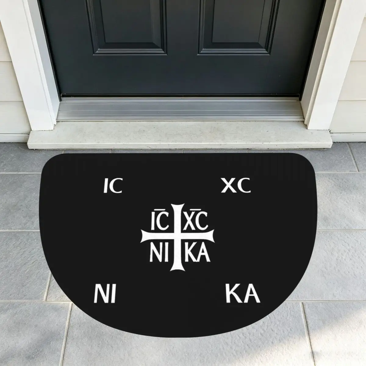 IC XC NIKA Cross Christian Orthodox Jesus Chris Soft Flannel Half Round Doormat Non Slip Bathroom Mat Absorbent Floor Carpet