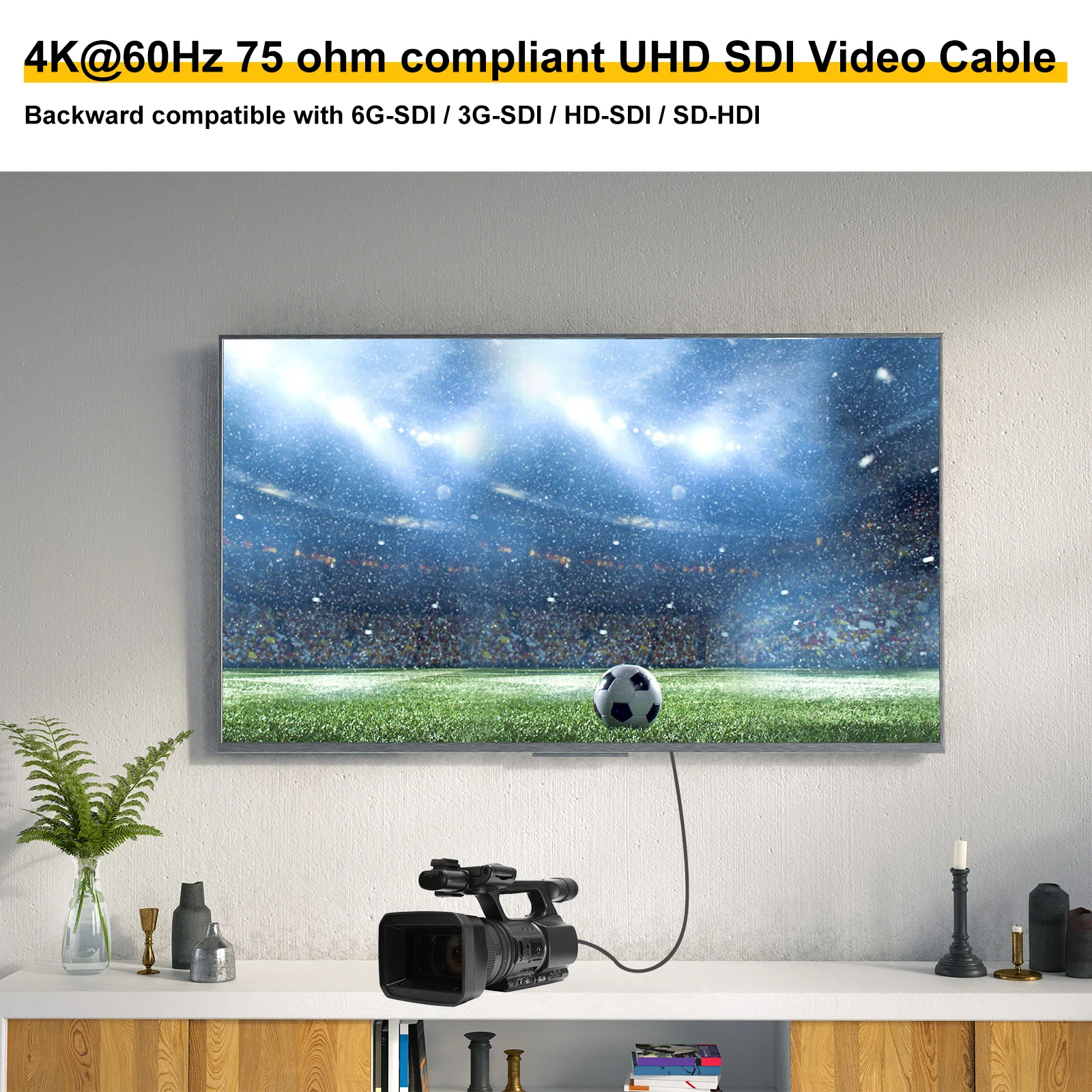 6-50FT 12G-SDI كابل 4K 60 هرتز HD-SDI كابل الفيديو 75Ohm RG6 16AWG BNC سلك كابل يدعم HD-SDI/3G/6G-SDI لمراقبة الكاميرا