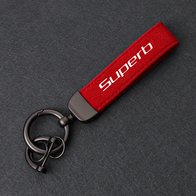 Car Vintage Leather Keychain Ring Suede Keyring Accessories For Skoda Superb 2 A7 3 MK3 3V III Combi Estate Sportline 2015 2016