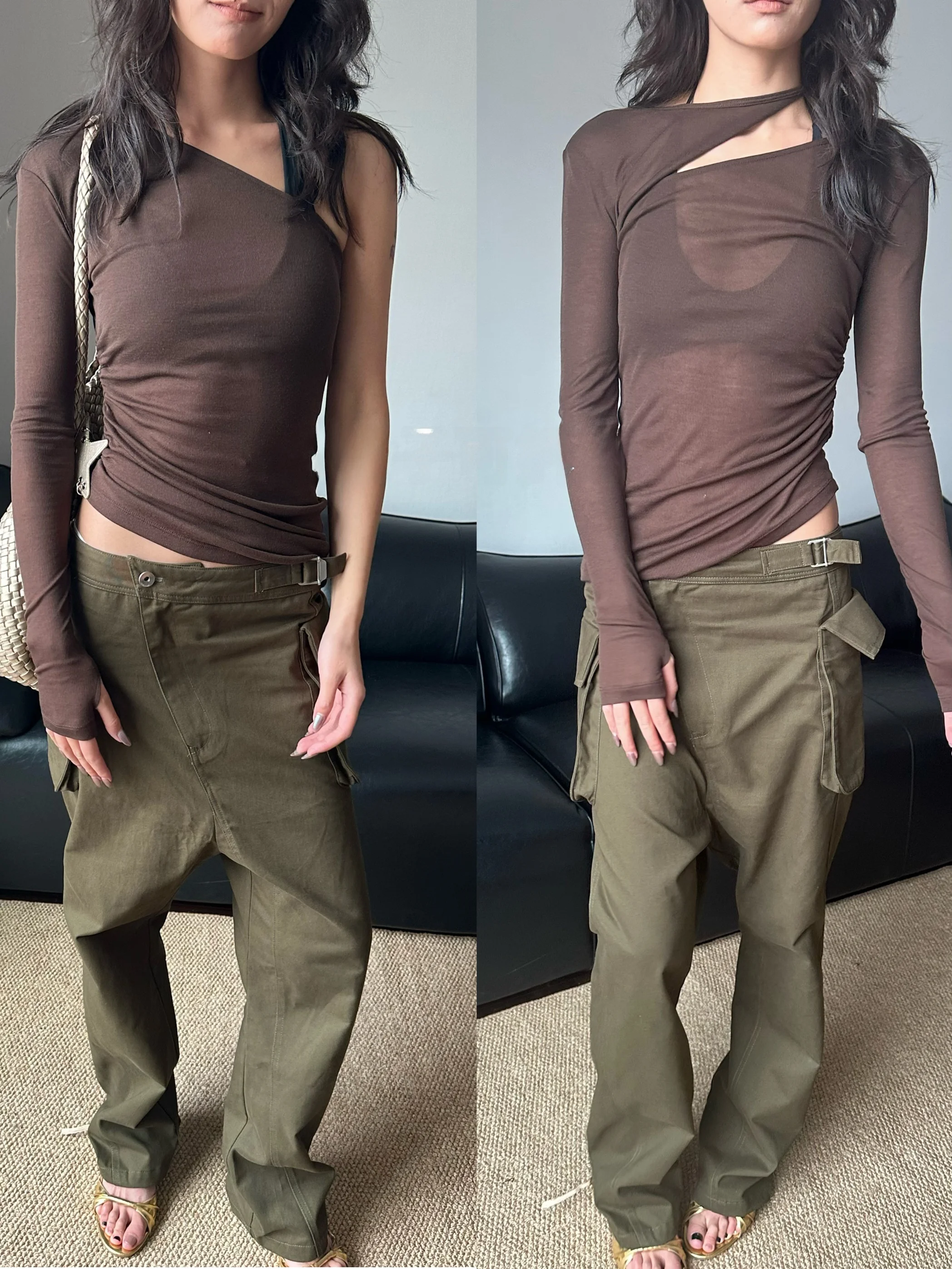 قميص علوي من الصوف قابل للفصل بلون القهوة الوردي WEEECHAN Morning ter Sle للسيدات للتنقل Faion بقصة ضيقة طويلة...