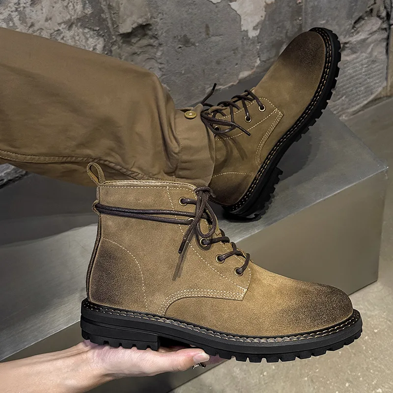 Matte leather men's boots 2026 men's boots workwear boots retro American style short boots men's outdoor short boots